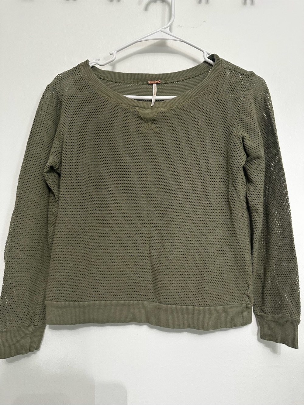 Poof! Olive Green Open-Weave Knit Sweatshirt